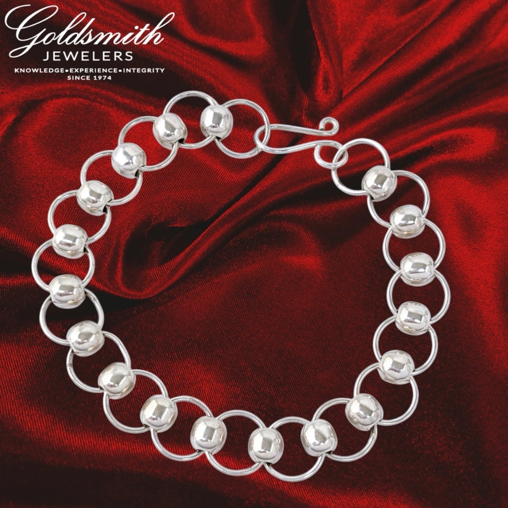 NEW .925 Sterling Silver Ball and Chain Bracelet 10MM Wide w/Box, 7.5”